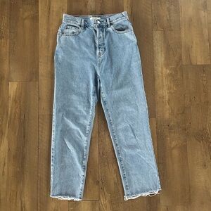 PacSun High Rise Straight Leg Jeans Raw Hem Button Fly Light Wash Size 27